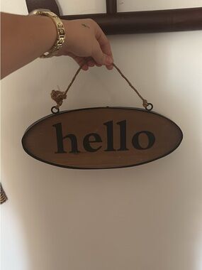 Brown 'hello' Oval Hanging Wall Sign